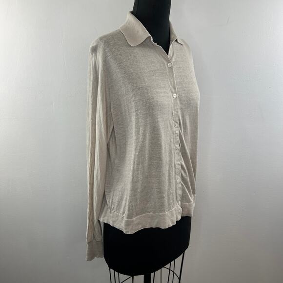 THEORY Beige Long Balloon Sleeve Linen Blend Button Down Shirt Top Blouse Size S - Picture 5 of 10